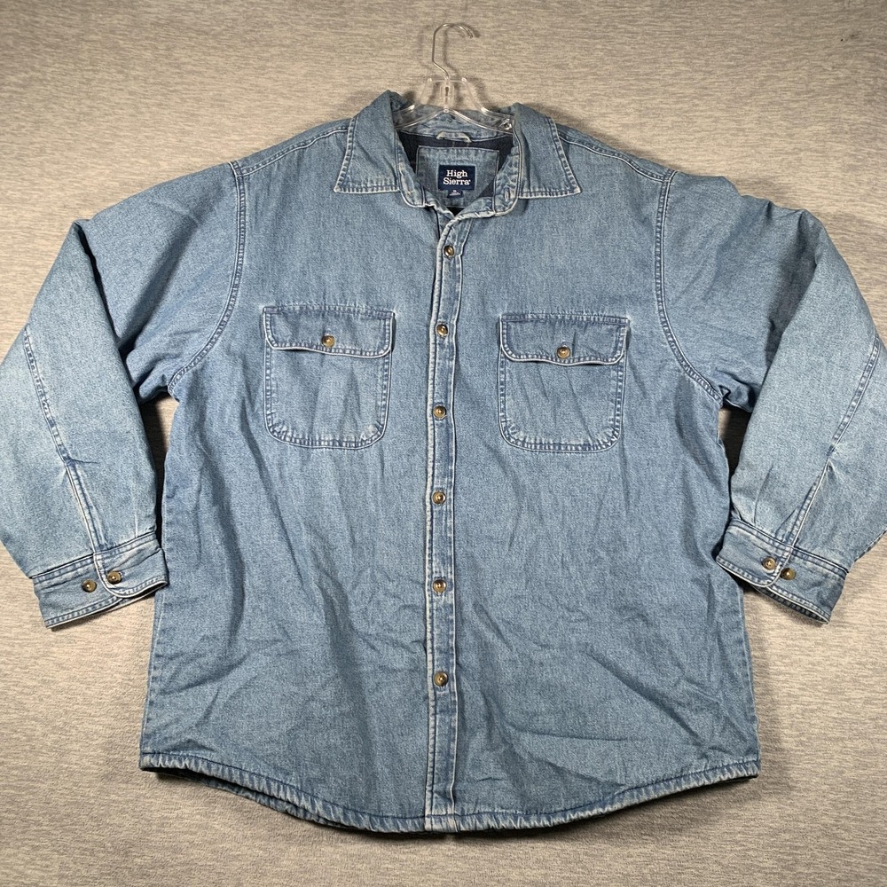 High Sierra Denim Shirt Mens XL Blue Fleece Lined Long Sleeve Button Front‎